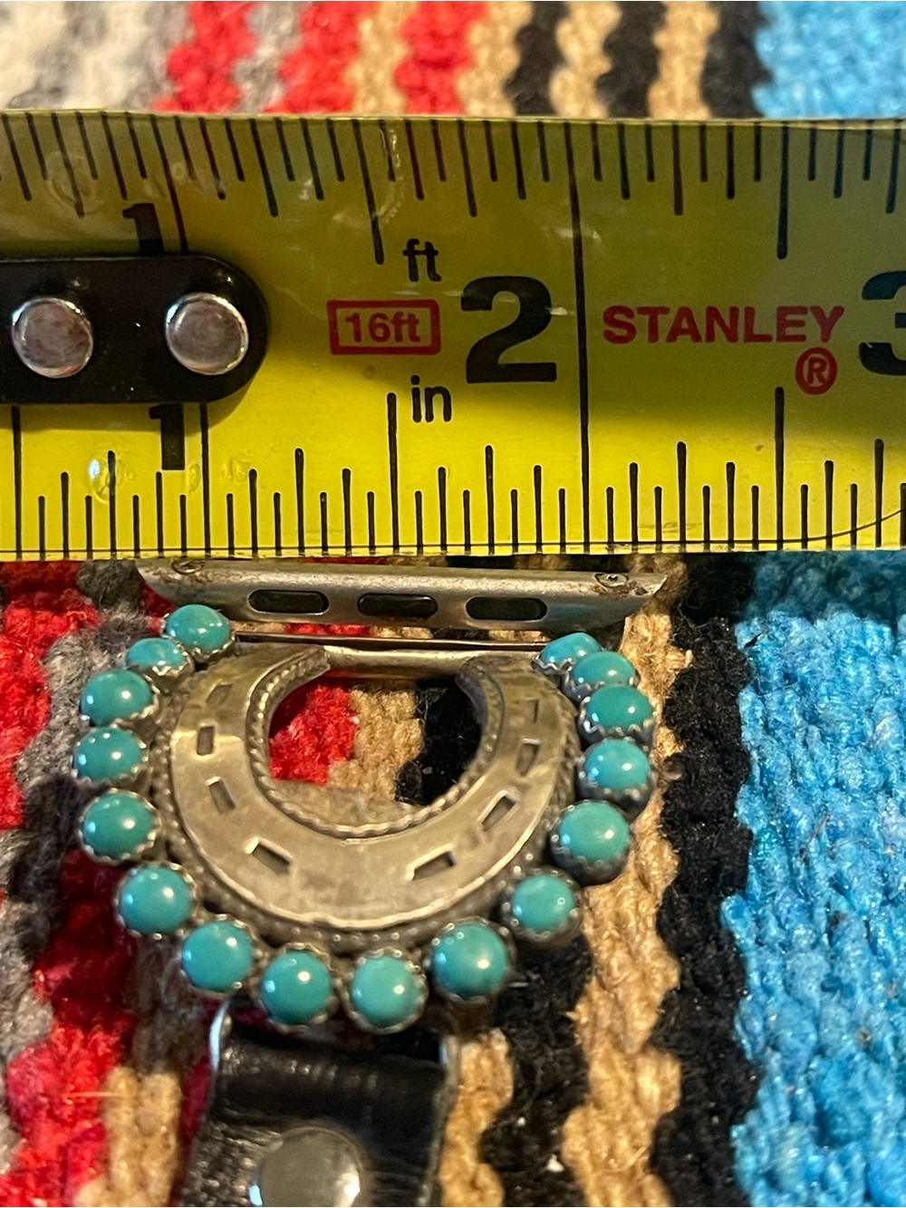 Black Leather Watch Band with Turquoise Bead & Horseshoe Accents - Picture 7 of 9